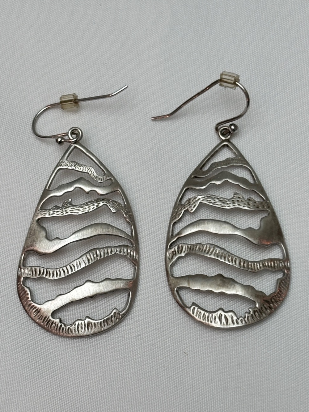 Sterling Silver Cut-Out Teardrop Dangle Earrings 925